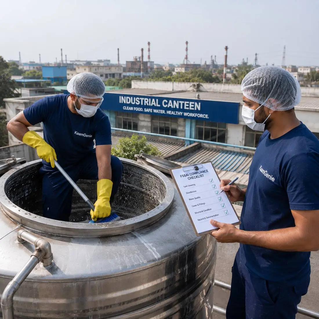 KaamGenie crew cleaning a water tank in Bawana, West Delhi