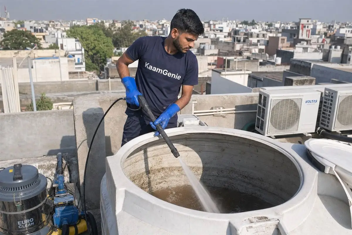 KaamGenie crew doing commercial & restaurant tank cleaning in Delhi