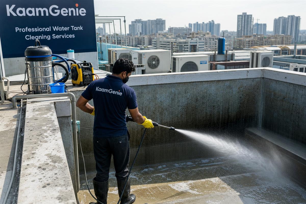 KaamGenie crew doing commercial & restaurant tank cleaning in Faridabad