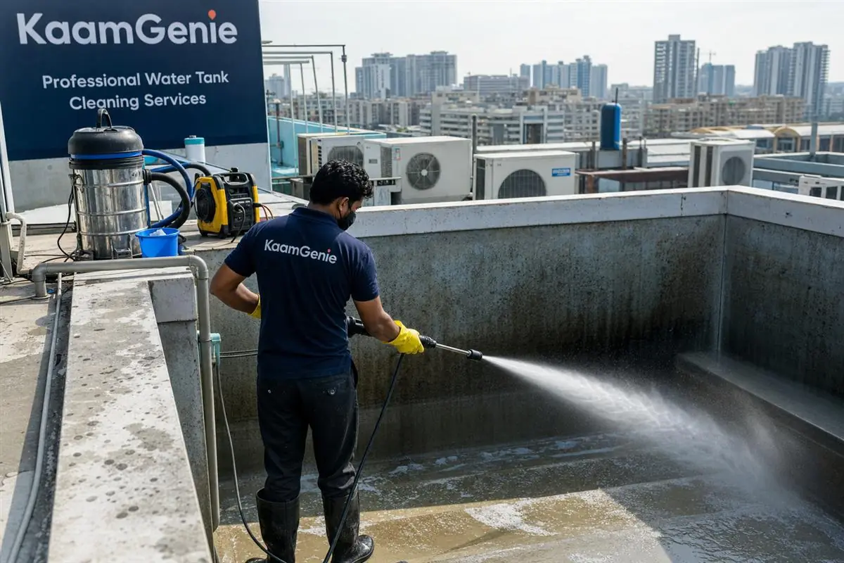 KaamGenie crew doing commercial & restaurant tank cleaning in Faridabad