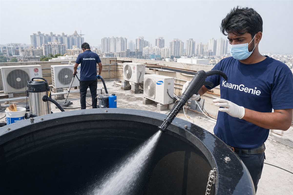 KaamGenie crew doing commercial & restaurant tank cleaning in Ghaziabad