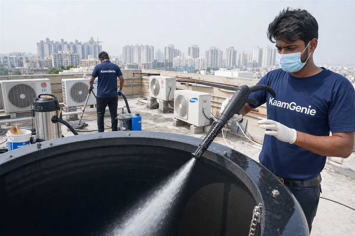 KaamGenie crew doing commercial & restaurant tank cleaning in Ghaziabad