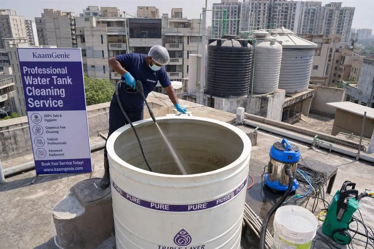 KaamGenie crew doing overhead water tank cleaning in Ghaziabad