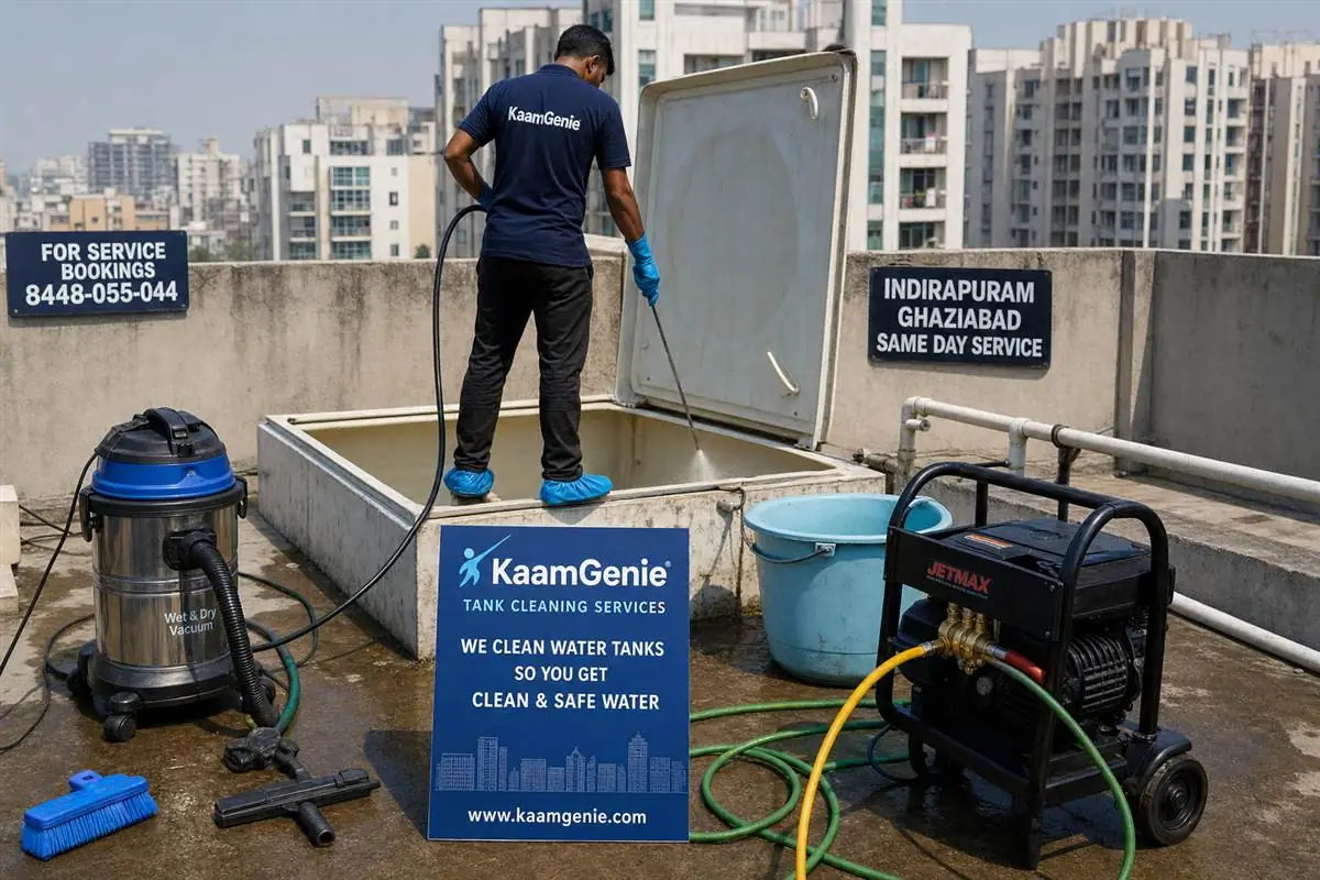 KaamGenie crew doing same-day water tank cleaning in Ghaziabad