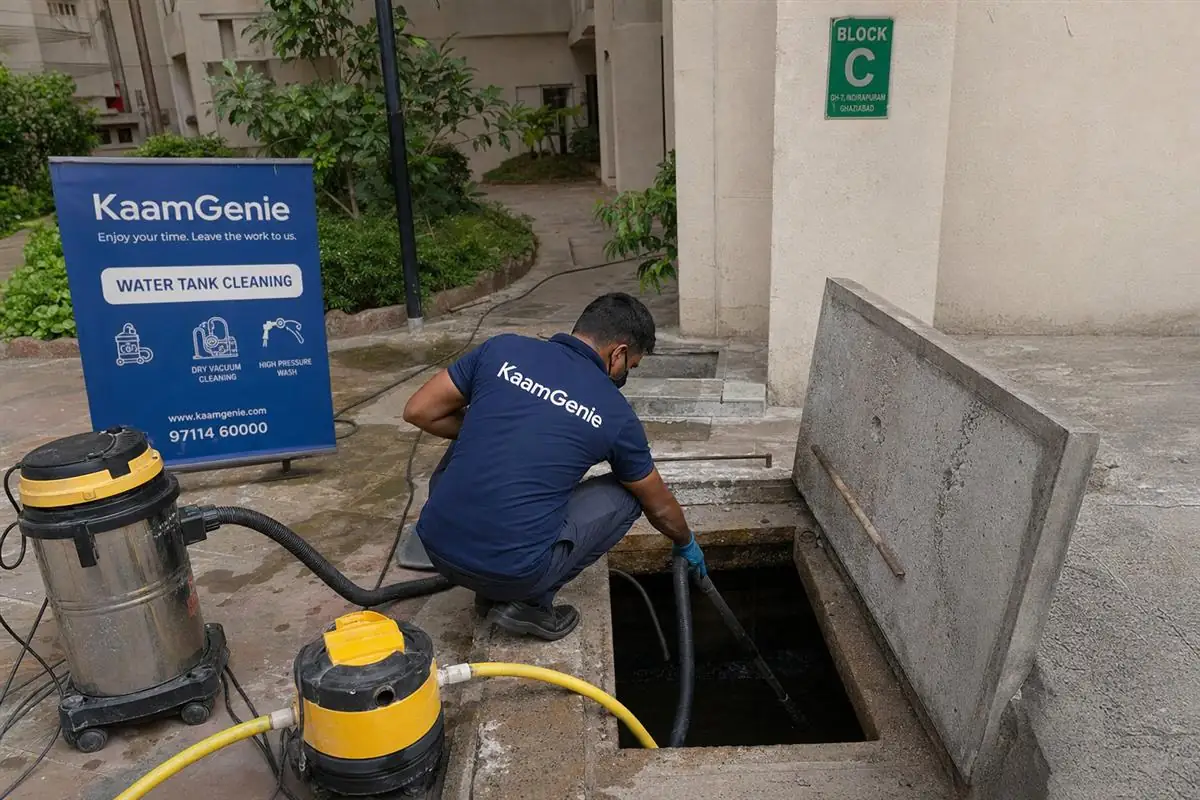 KaamGenie crew doing underground sump cleaning in Ghaziabad
