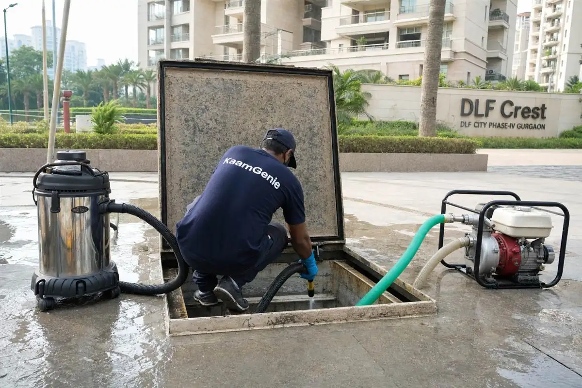 KaamGenie crew doing underground sump cleaning in Gurgaon