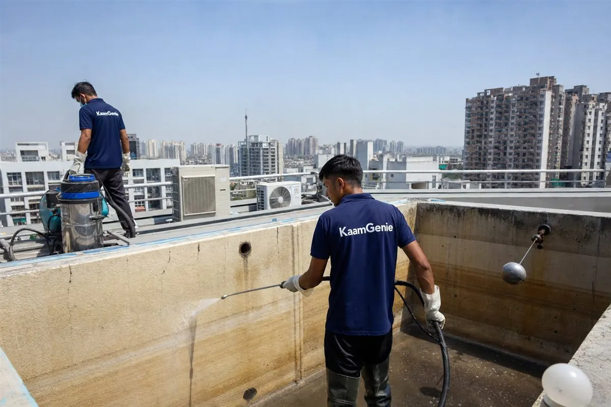 KaamGenie crew doing commercial & restaurant tank cleaning in Noida