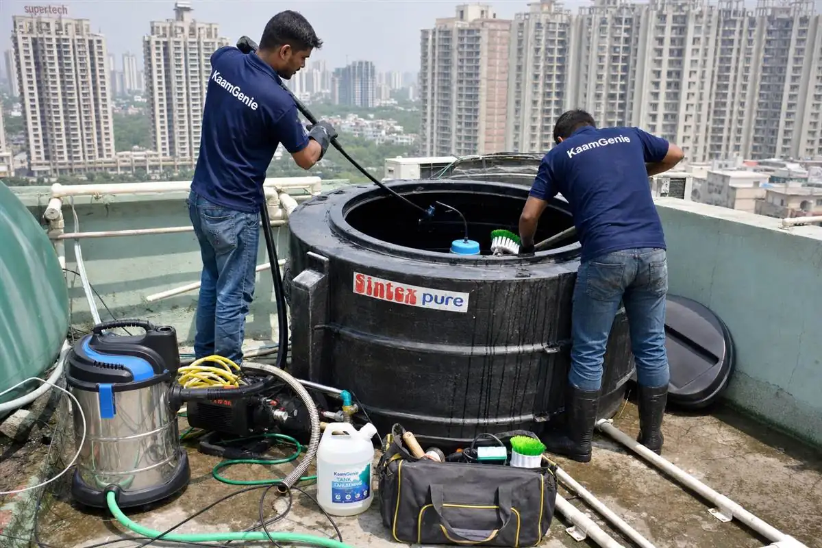 KaamGenie crew doing same-day water tank cleaning in Noida