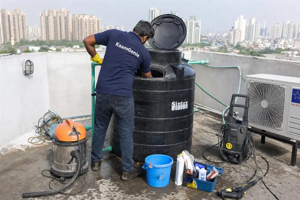 KaamGenie crew doing sintex and plastic tank cleaning in Noida