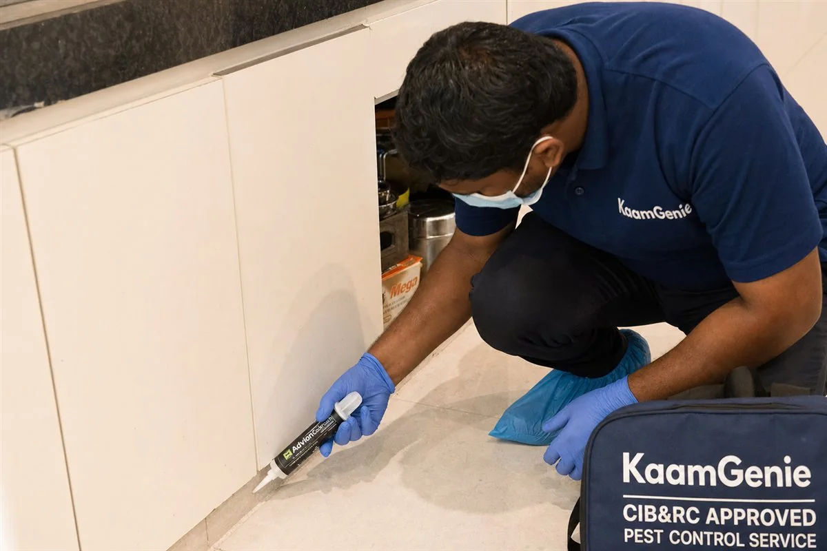 KaamGenie cockroach control crew arriving at a Delhi home, same-day near-you service