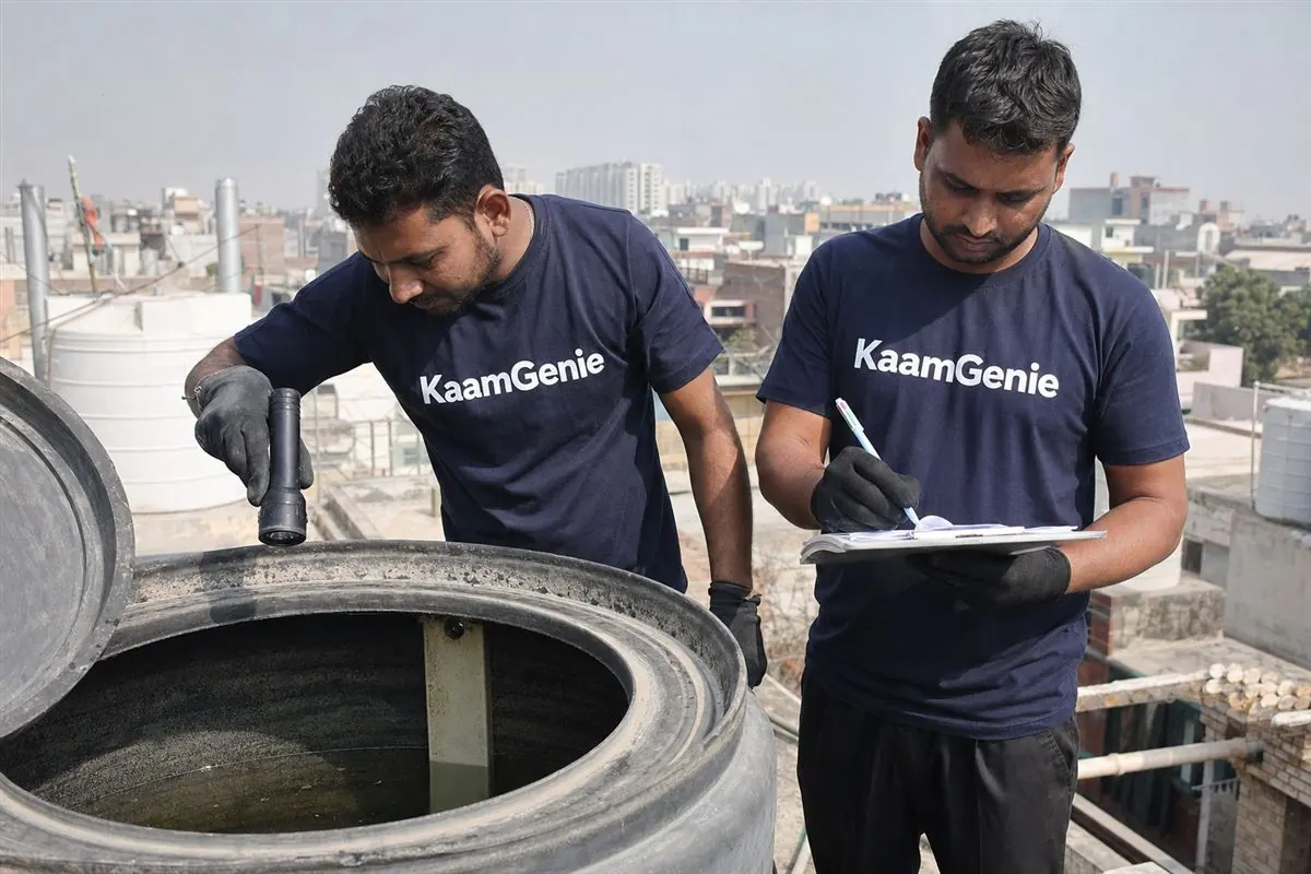 KaamGenie crew cleaning a water tank in Greater Faridabad, Faridabad