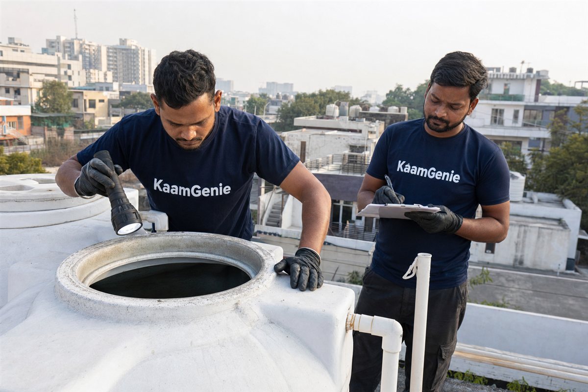 KaamGenie crew cleaning a water tank in NIT Faridabad, Faridabad