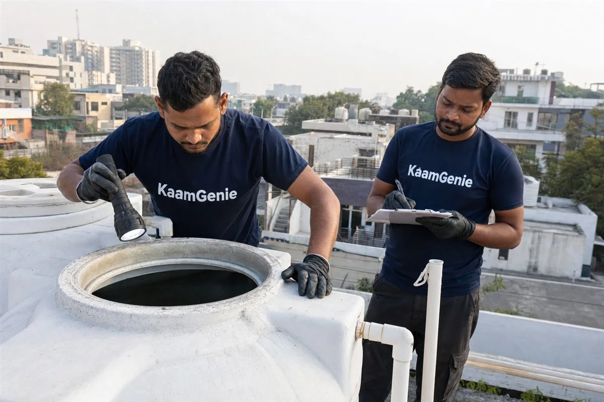 KaamGenie crew cleaning a water tank in NIT Faridabad, Faridabad