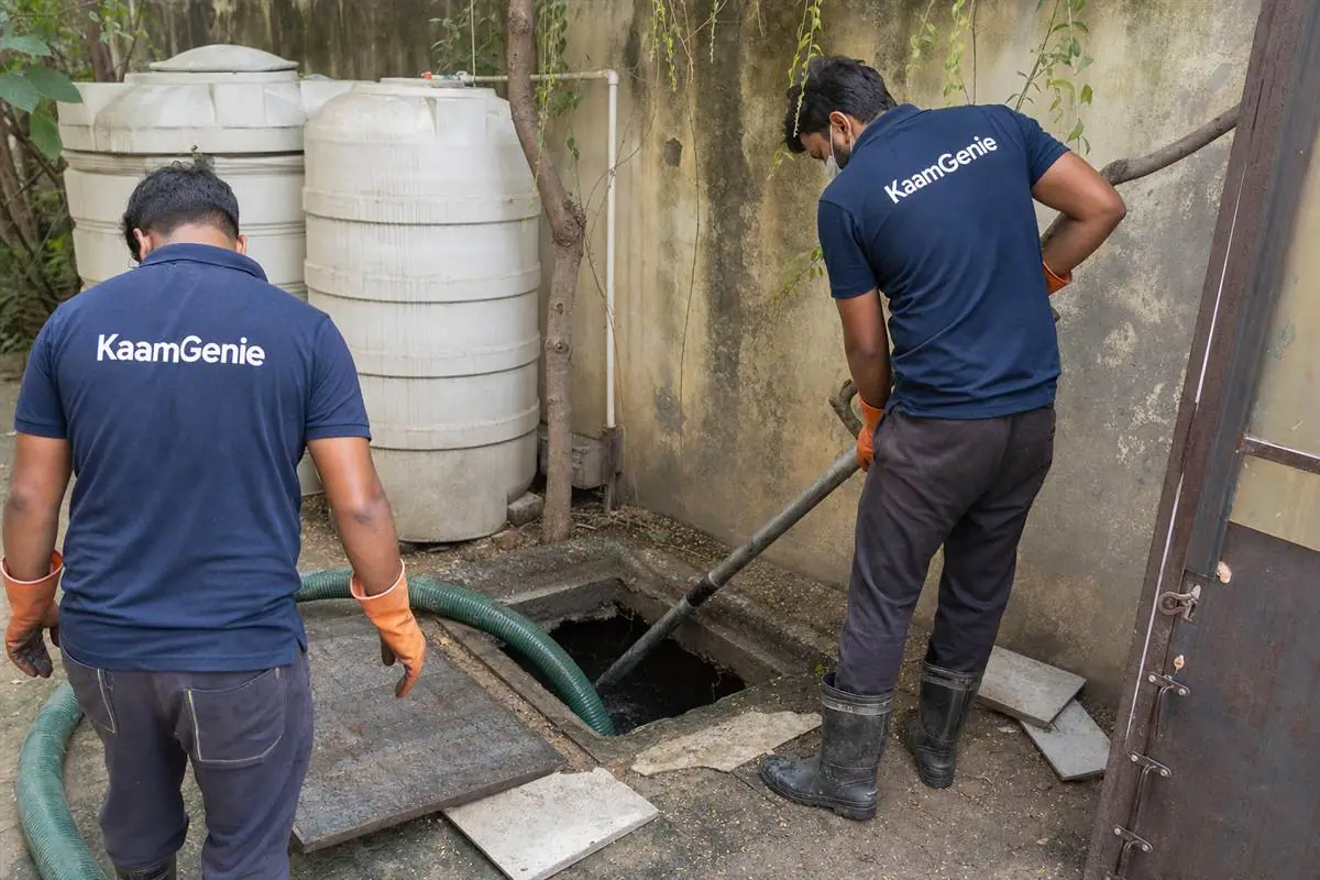 KaamGenie crew cleaning a water tank in Khandsa, Gurgaon
