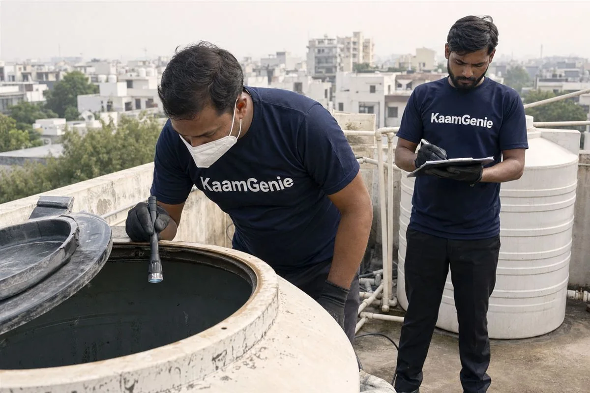 KaamGenie crew cleaning a water tank in Sector 22, Gurgaon