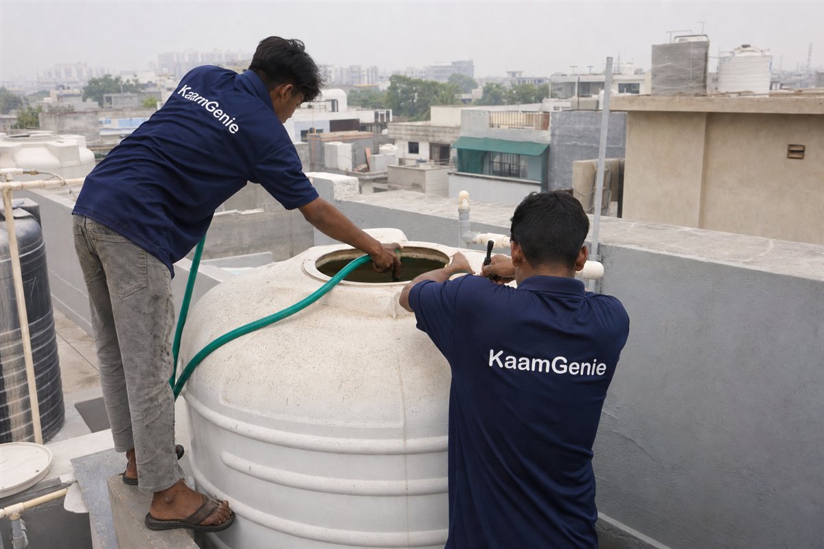 KaamGenie crew cleaning a water tank in Sector 41, Gurgaon