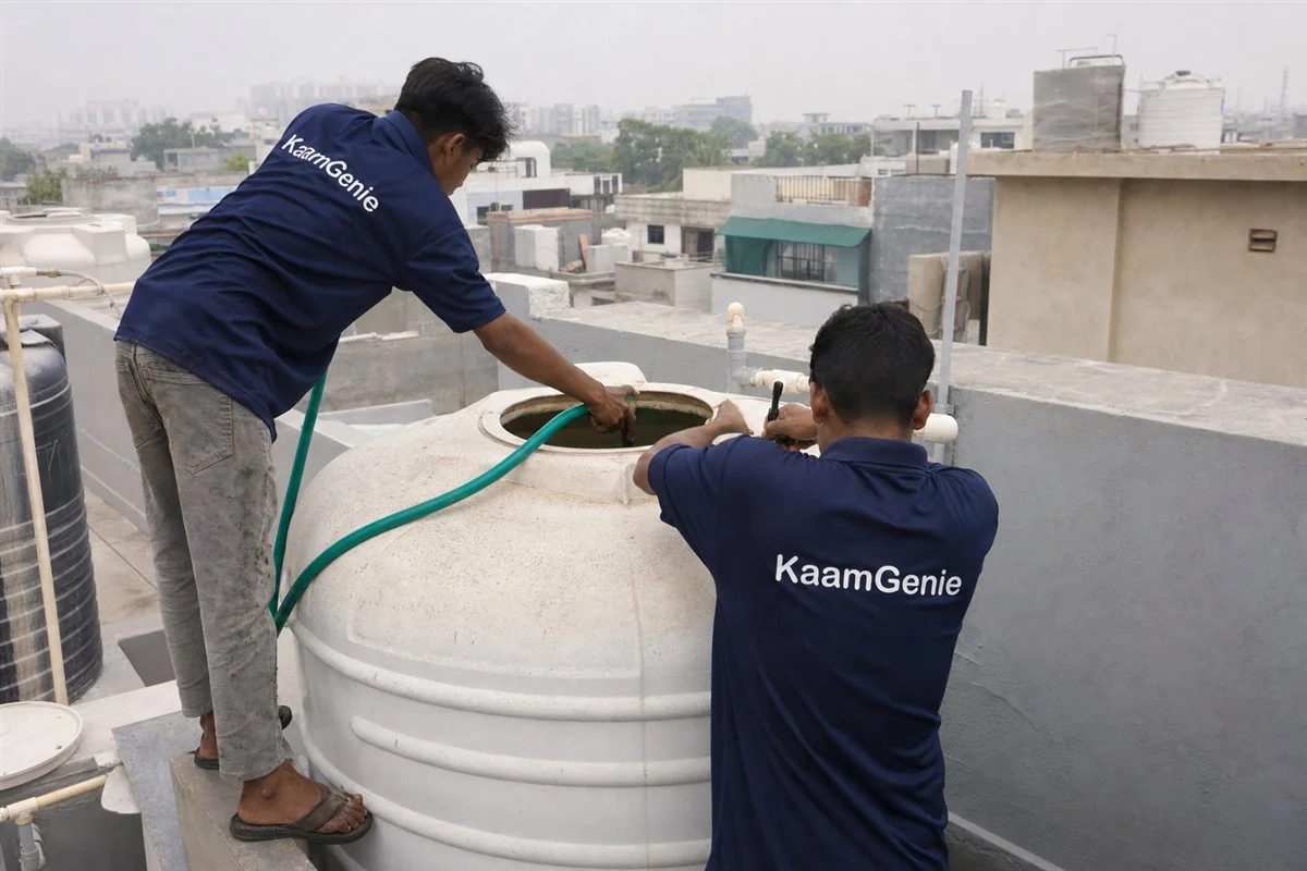 KaamGenie crew cleaning a water tank in Sector 41, Gurgaon