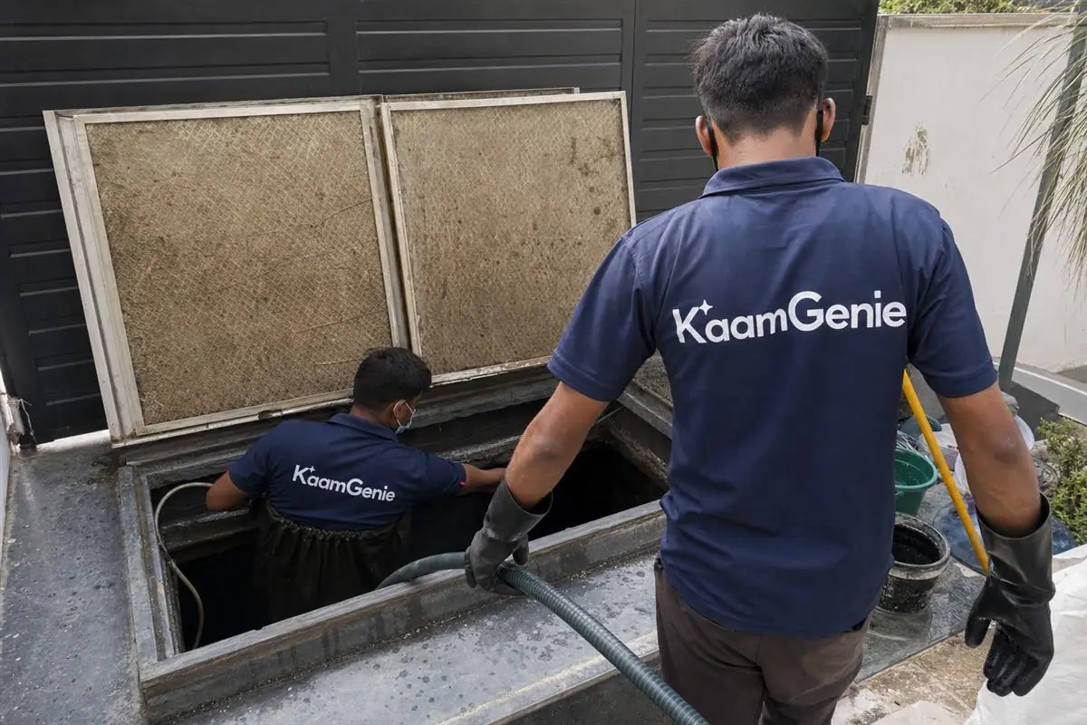 KaamGenie crew cleaning a water tank in Sector 42, Gurgaon