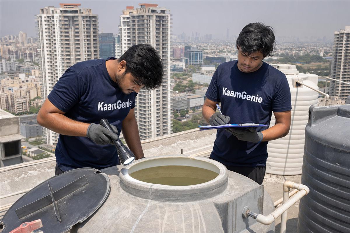 KaamGenie crew cleaning a water tank in Sector 60, Gurgaon