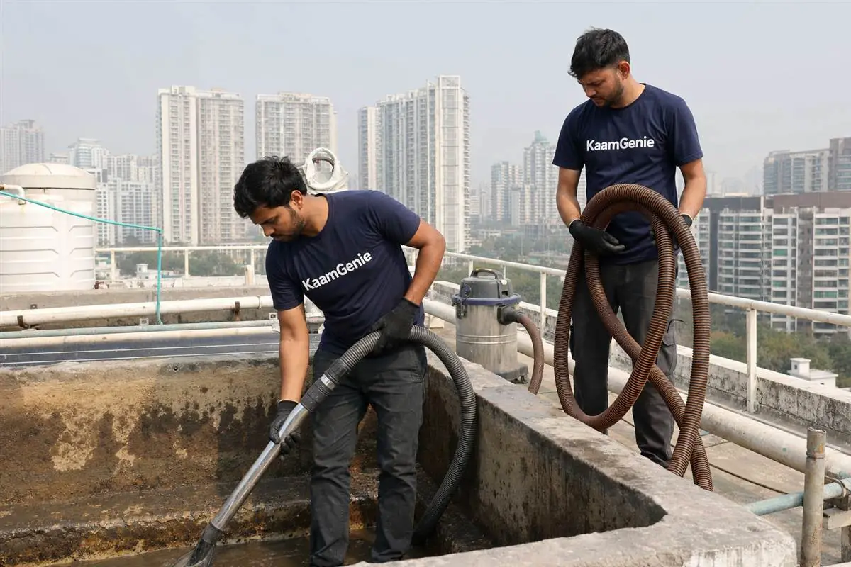 KaamGenie crew cleaning a water tank in Sector 86, Gurgaon