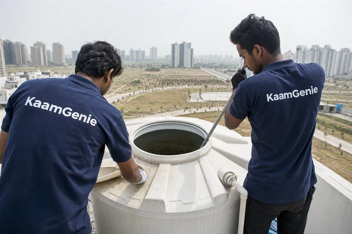 KaamGenie crew cleaning a water tank in Sector 91, Gurgaon