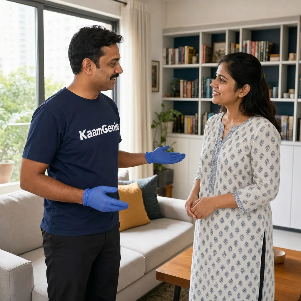 KaamGenie technician explaining the treatment plan to a Delhi homeowner