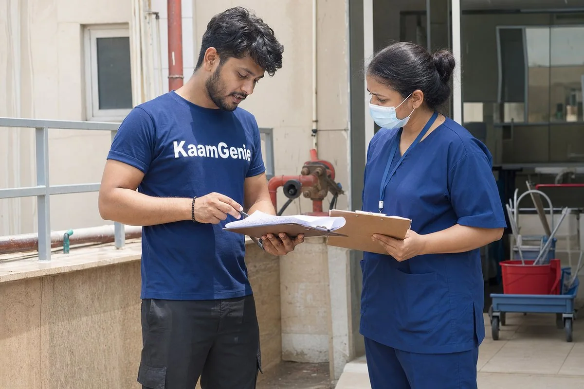 Documentation pack on a hospital infection-control office desk - NABL swab report, signed sterility certificate, chemical batch certificate, crew police verification IDs