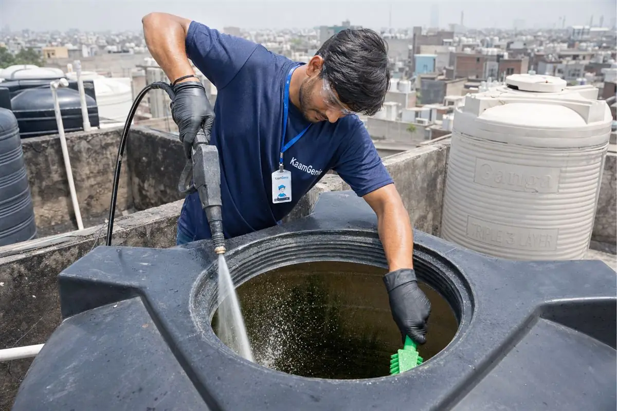 How to Clean an Overhead Water Tank (Step by Step) &mdash; KaamGenie water tank cleaning in Delhi NCR