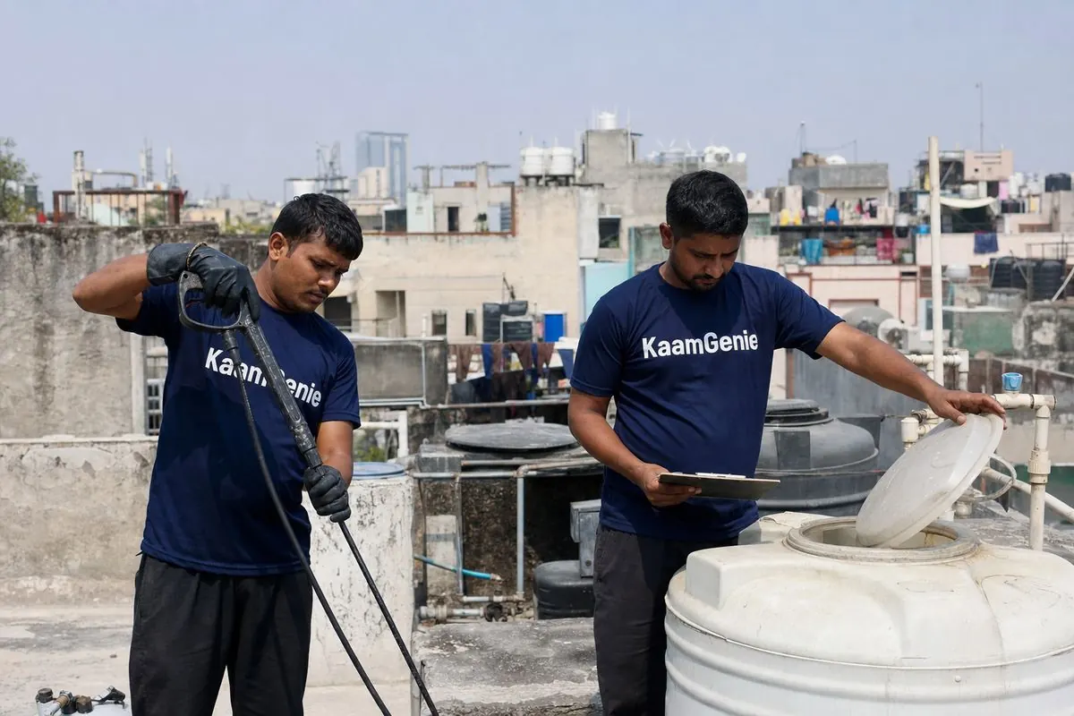 KaamGenie crew cleaning a water tank in Jawahar Nagar, North Delhi