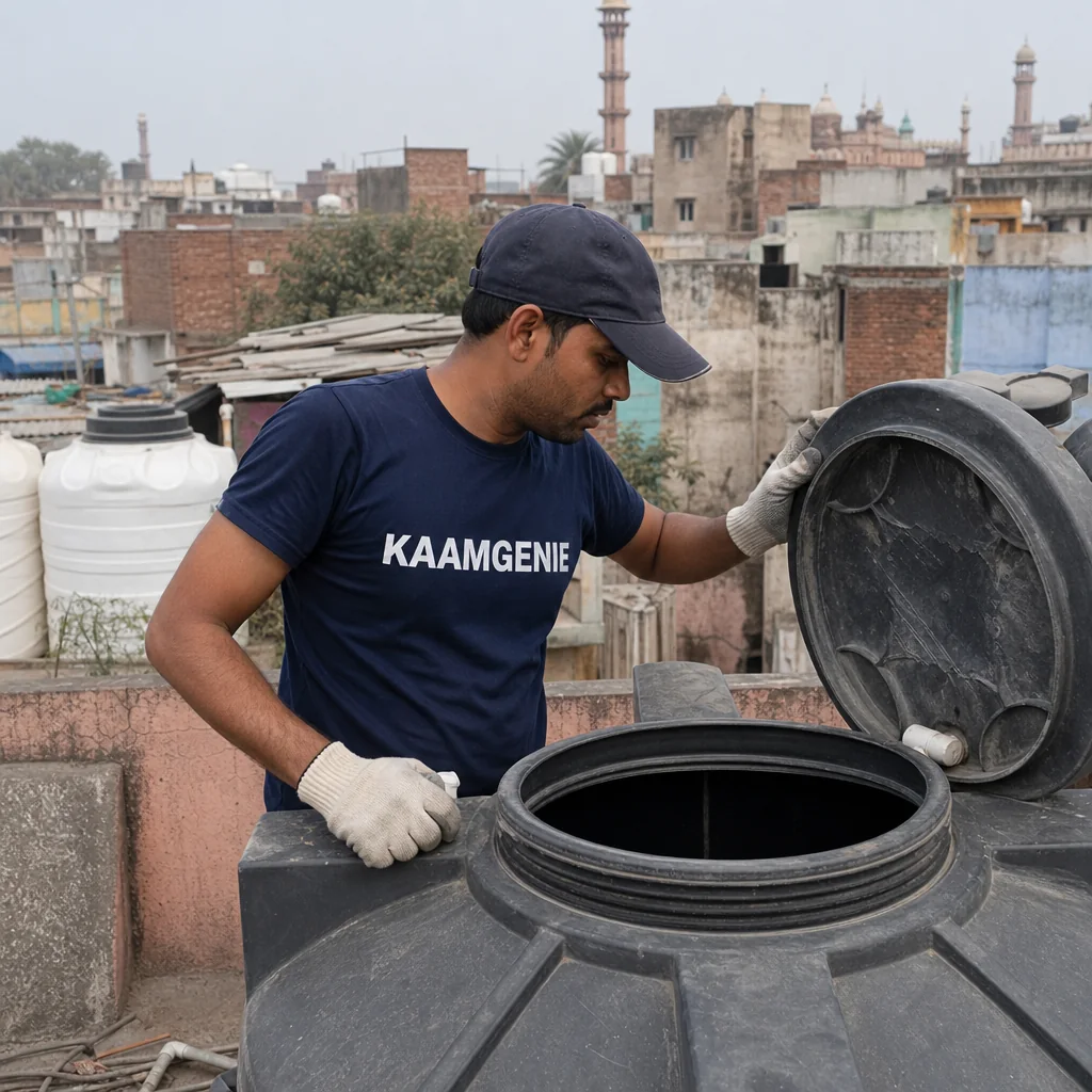 KaamGenie crew cleaning a water tank in Kashmere Gate, Delhi