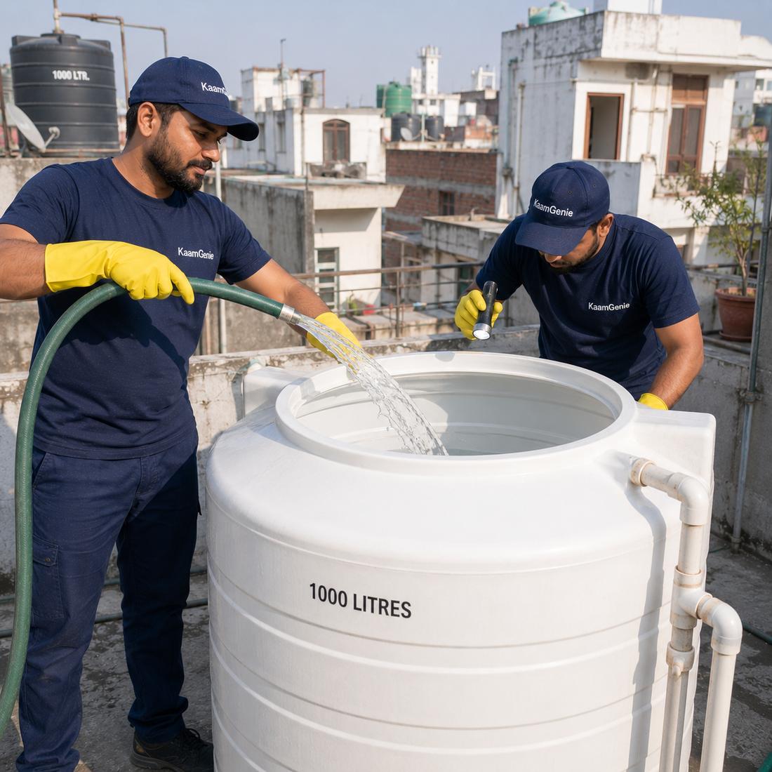 KaamGenie crew cleaning a water tank in Keshavpuram, West Delhi