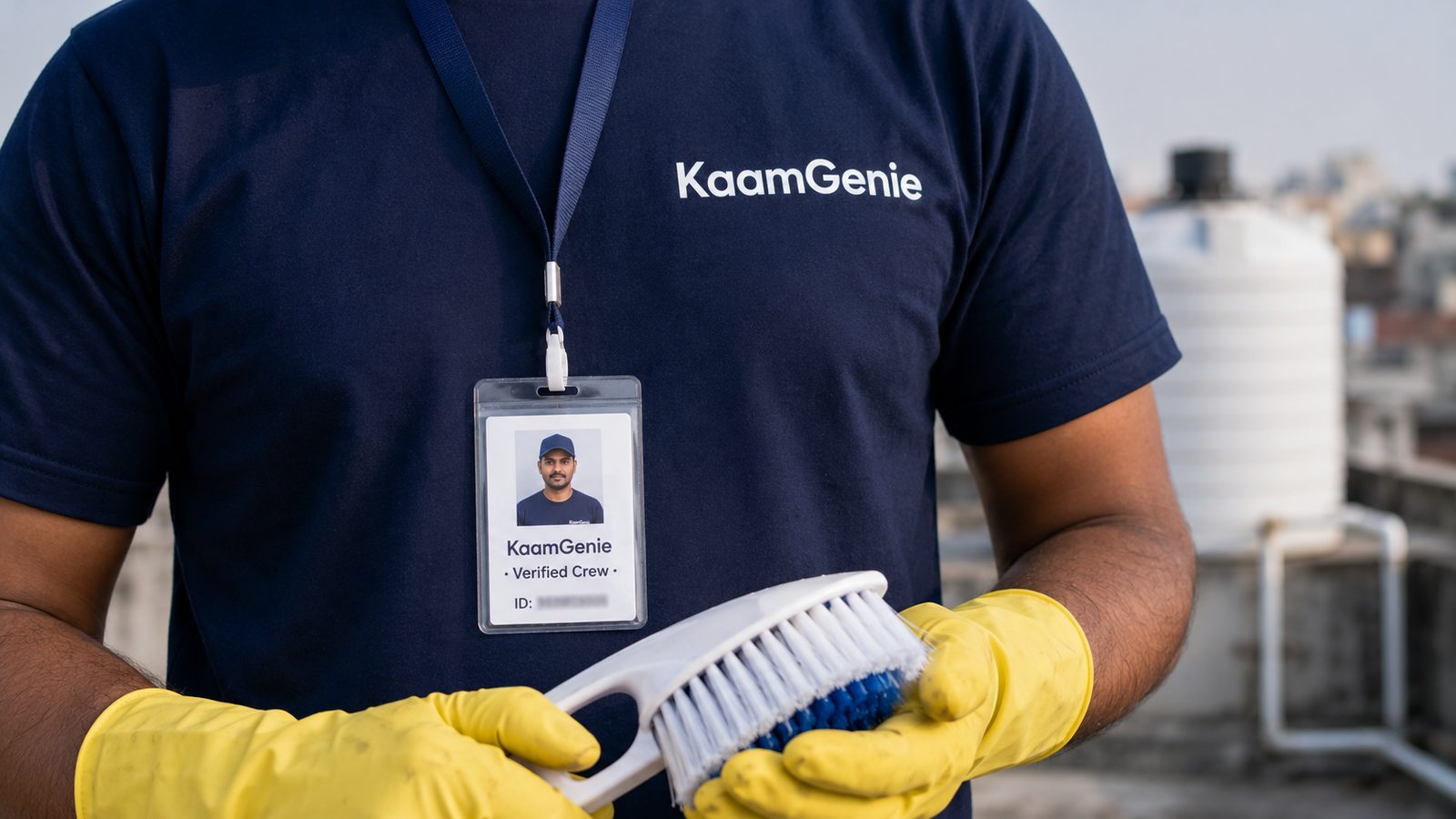 KaamGenie crew cleaning a water tank in Laxmi Nagar, East Delhi
