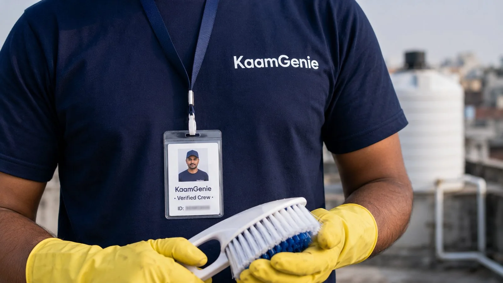 KaamGenie crew cleaning a water tank in Laxmi Nagar, East Delhi
