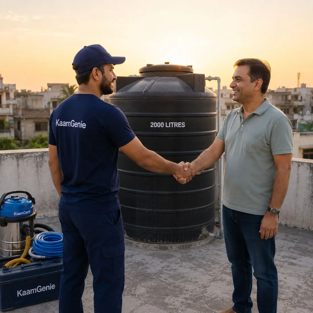 KaamGenie crew cleaning a water tank in Maurya Enclave, West Delhi