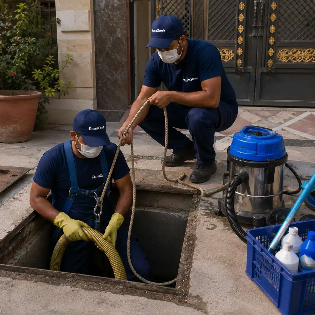 KaamGenie crew cleaning a water tank in Nangloi, West Delhi