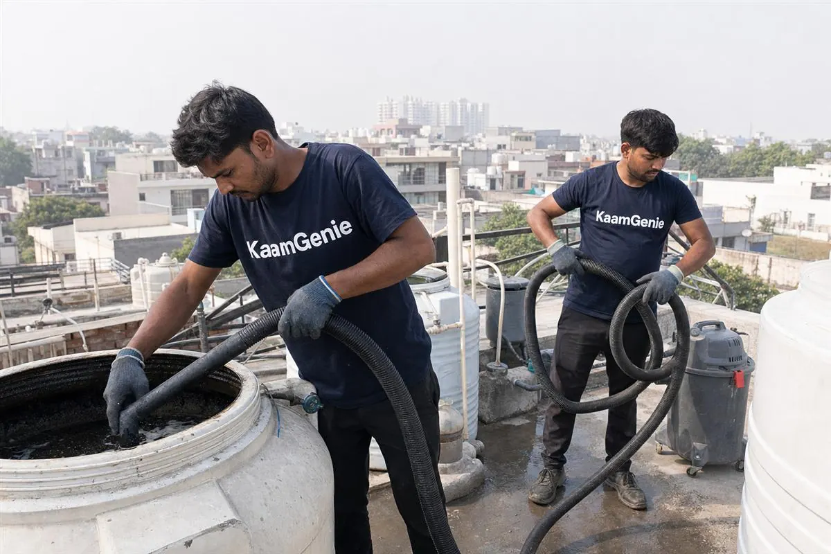 KaamGenie crew cleaning a water tank in Sector 105, Noida