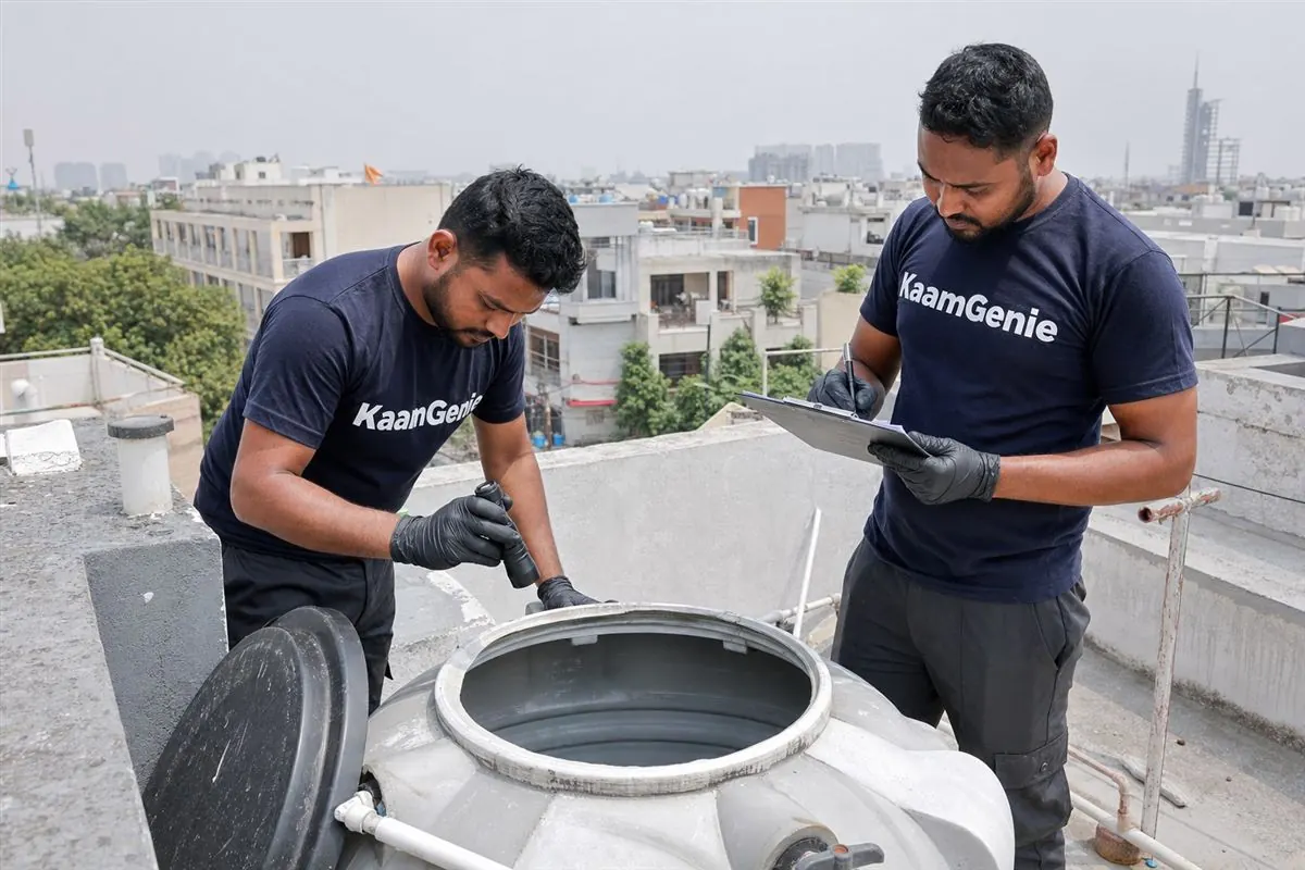 KaamGenie crew cleaning a water tank in Sector 116, Noida