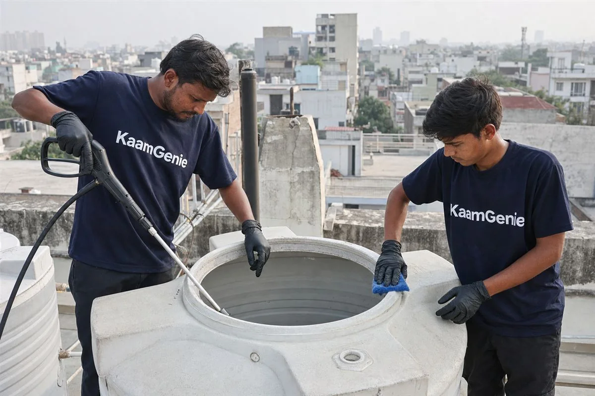 KaamGenie crew cleaning a water tank in Sector 117, Noida