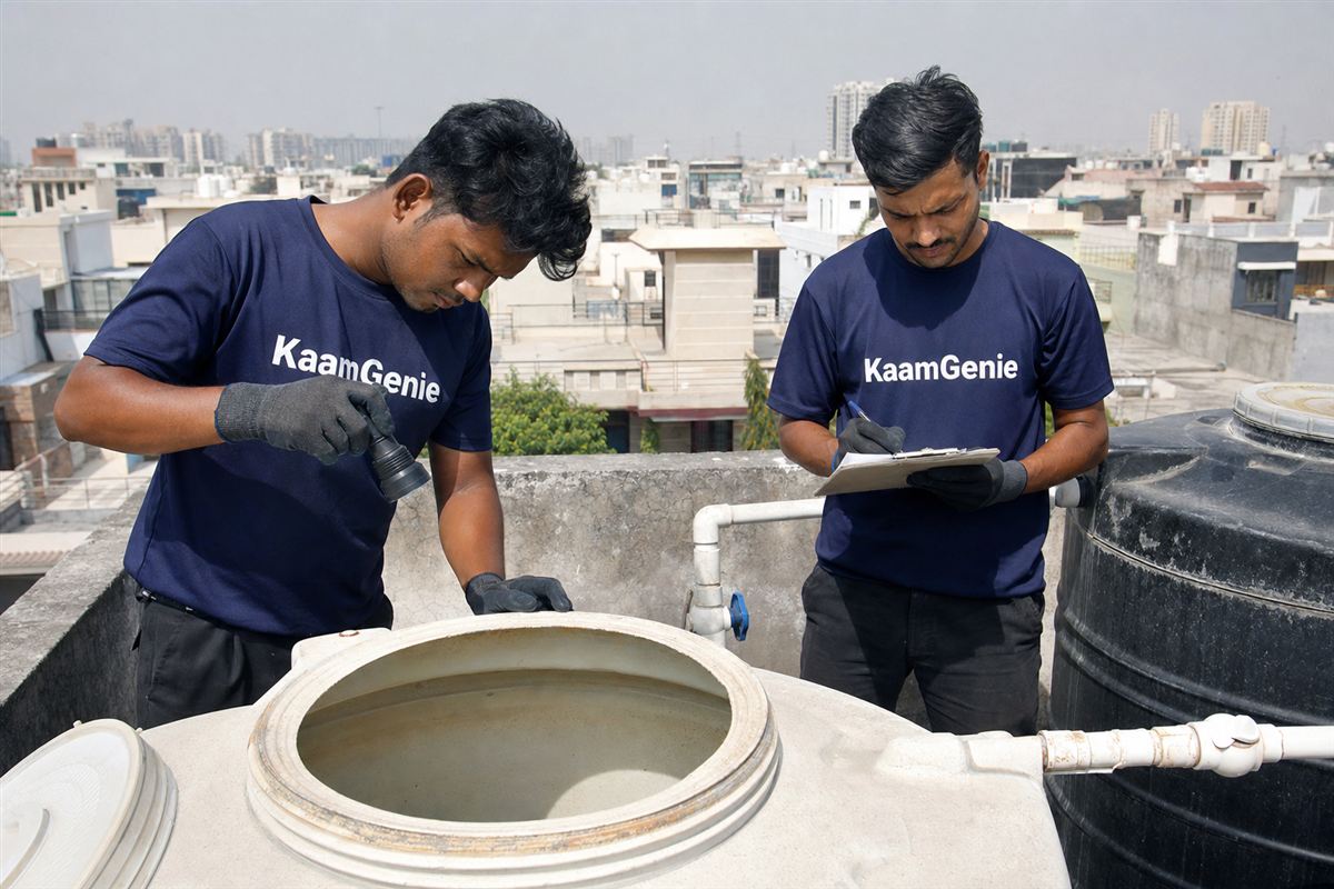 KaamGenie crew cleaning a water tank in Sector 126, Noida
