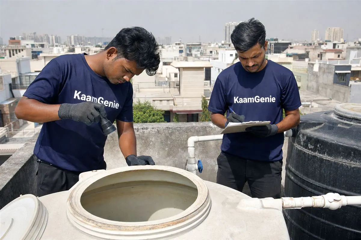 KaamGenie crew cleaning a water tank in Sector 126, Noida