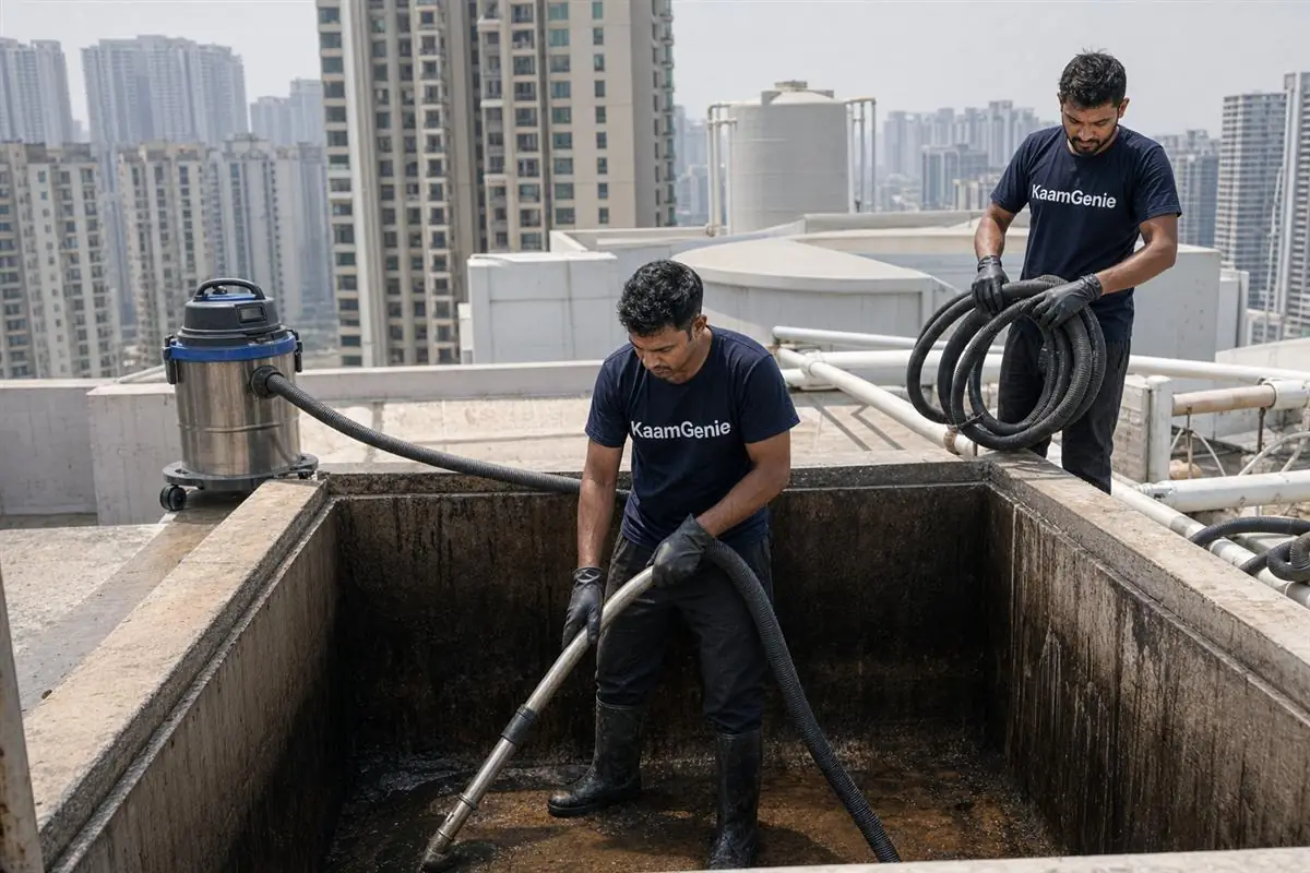 KaamGenie crew cleaning a water tank in Sector 152, Noida