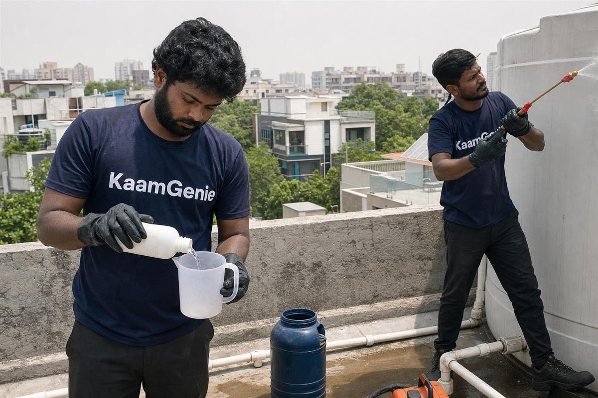 KaamGenie crew cleaning a water tank in Sector 22, Noida