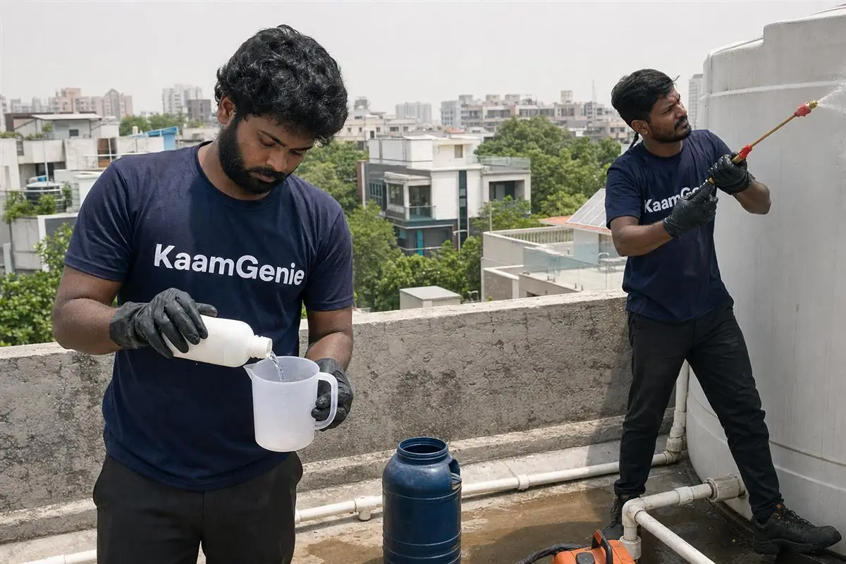 KaamGenie crew cleaning a water tank in Sector 22, Noida