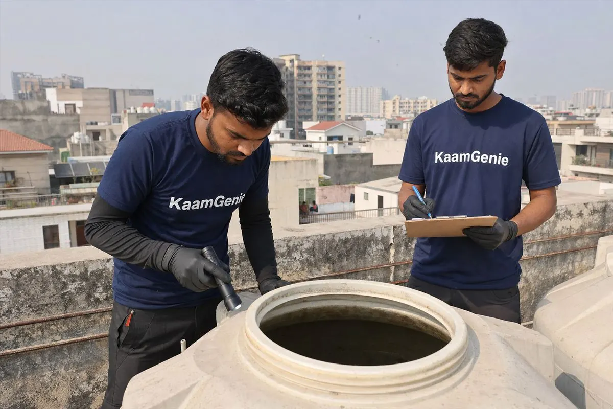 KaamGenie crew cleaning a water tank in Sector 23, Noida