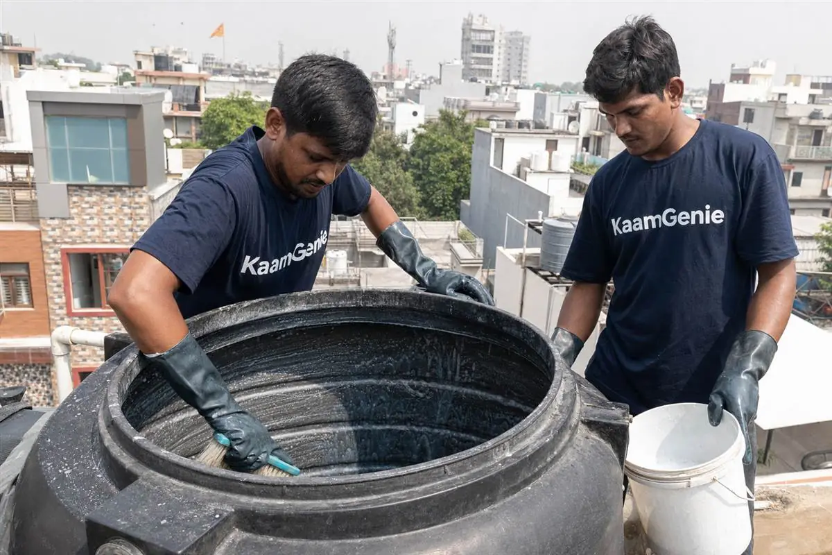 KaamGenie crew cleaning a water tank in Sector 26, Noida