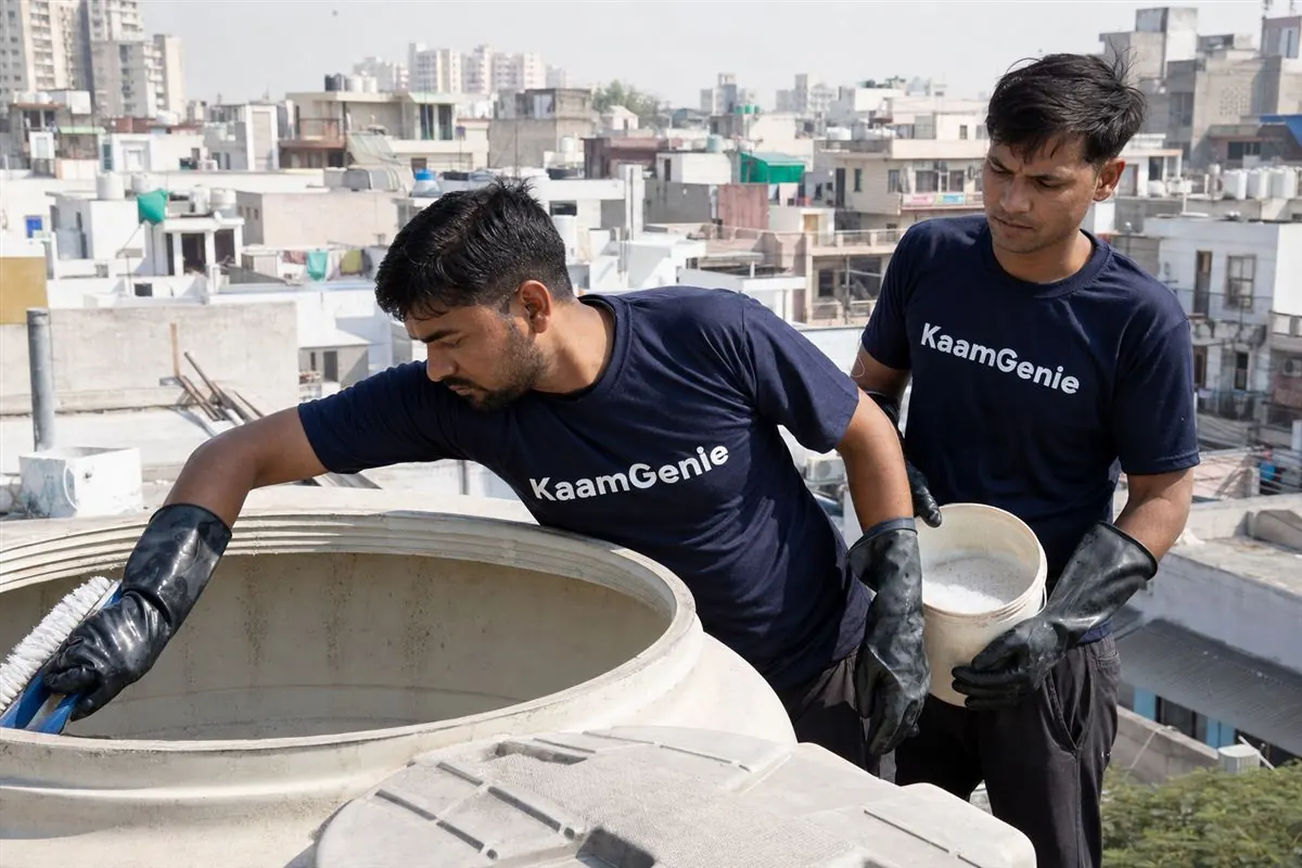 KaamGenie crew cleaning a water tank in Sector 31, Noida