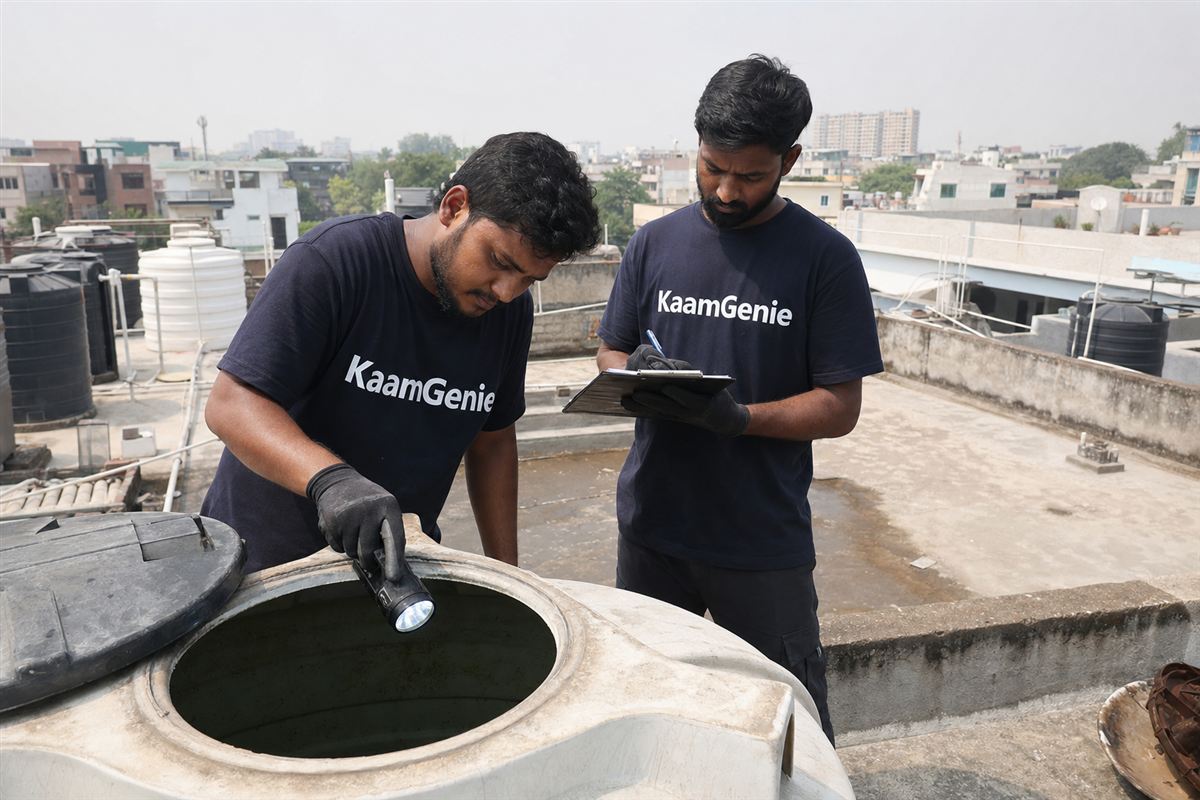 KaamGenie crew cleaning a water tank in Sector 36, Noida