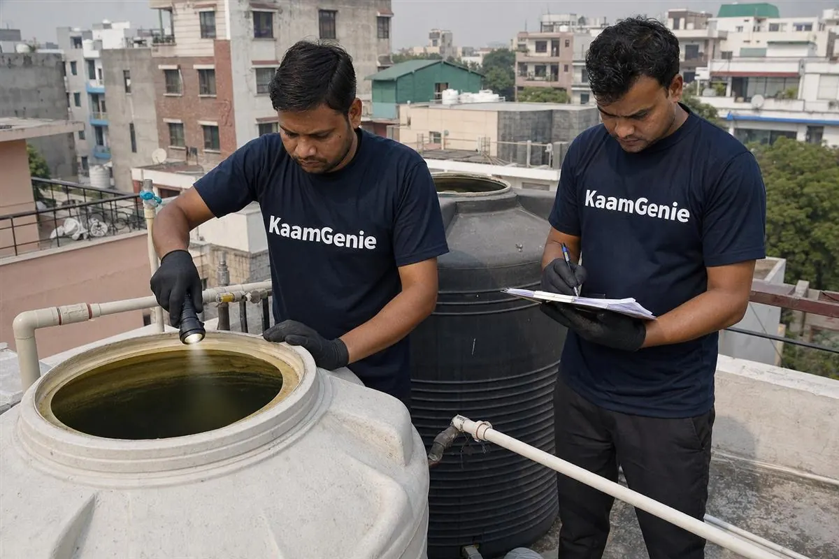 KaamGenie crew cleaning a water tank in Sector 37, Noida