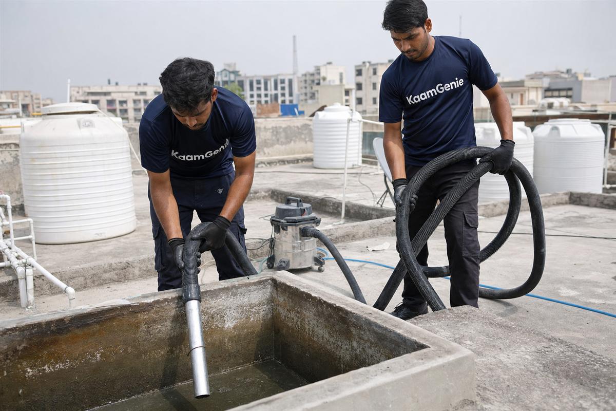 KaamGenie crew cleaning a water tank in Sector 44, Noida