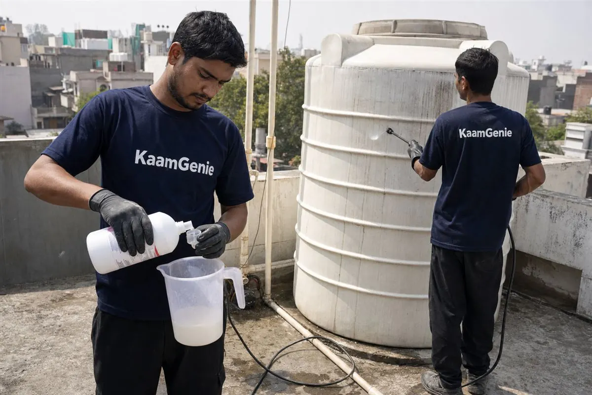 KaamGenie crew cleaning a water tank in Sector 51, Noida